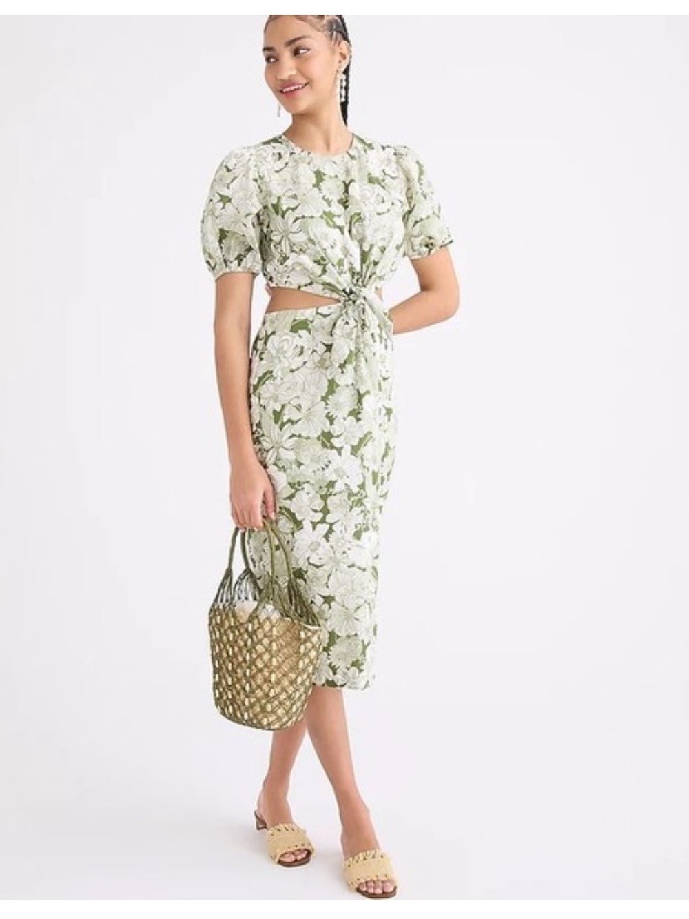New • J. Crew x Liberty London • Linear Garden Floral Dress Organic Cotton Green